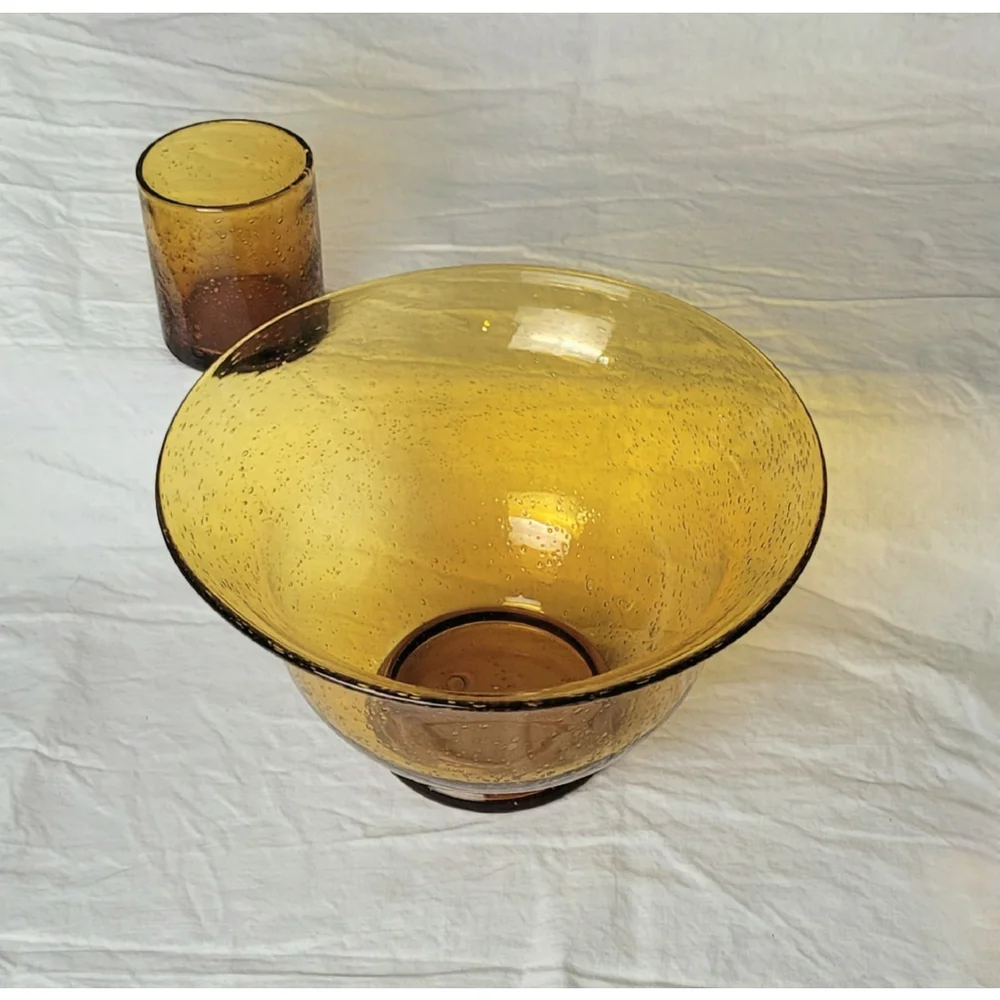 Artland Iris Amber bubble Serving Bowl and Double Old‎ Fashioned Glass